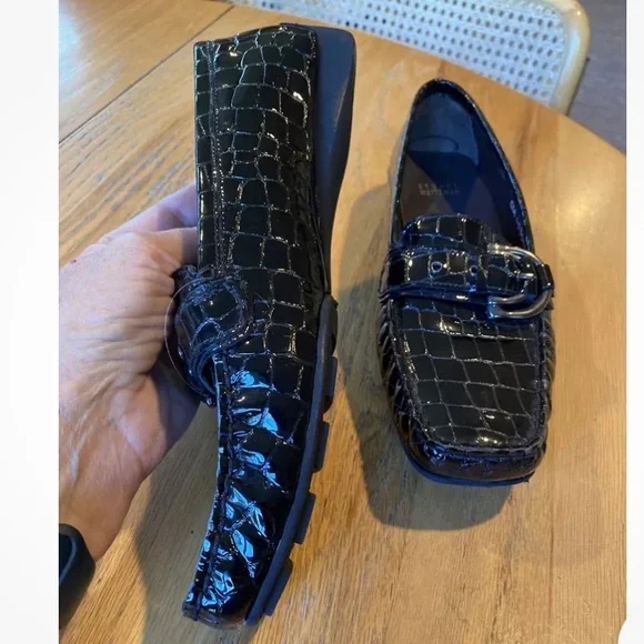 Stuart Weitzman Black Patent | Loafers with Silver Buckle| Size 8M - Picture 7 of 8
